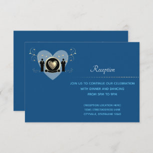 Gold Heart Male Wedding Blue Empfang Card Einladung