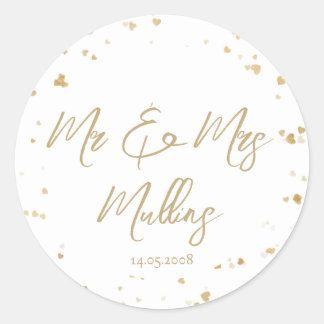 Gold Heart “Mr & Mrs” Wedding Runder Aufkleber