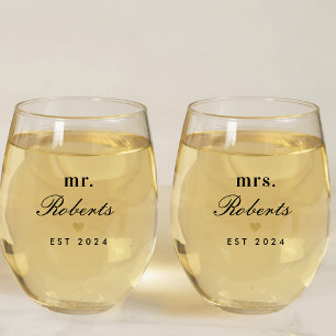 Gold Heart Mr. und Mrs. Hochzeitsgeschenk für Fris Weinglas Ohne Stiel