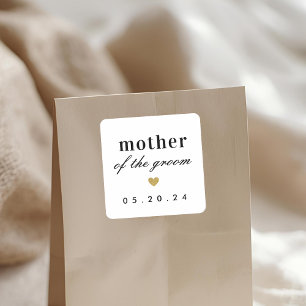 Gold Heart Mutter des Bräutigams Geschenk Quadratischer Aufkleber