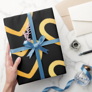 Gold Heart on Black Background Wrapping Paper Geschenkpapier