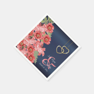 Gold Heart on Coral & Navy Serviette