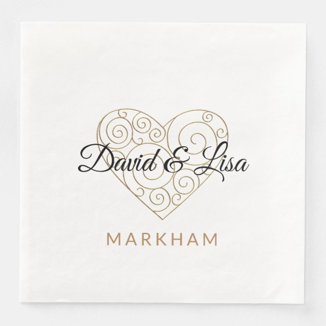 Gold Heart Paper Napkin mit Personalisierten Namen Serviette (Vorderseite)