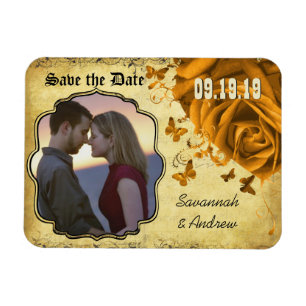 Gold Heart Rose & Buttterfliegen Save the Date Magnet