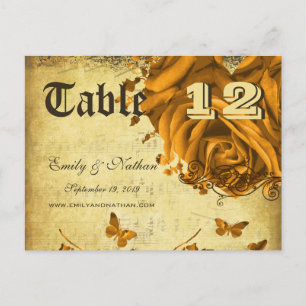 Gold Heart Rosen Tischnummer Karte