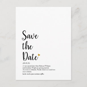 Gold Heart Script Save the Date Definition Postkarte