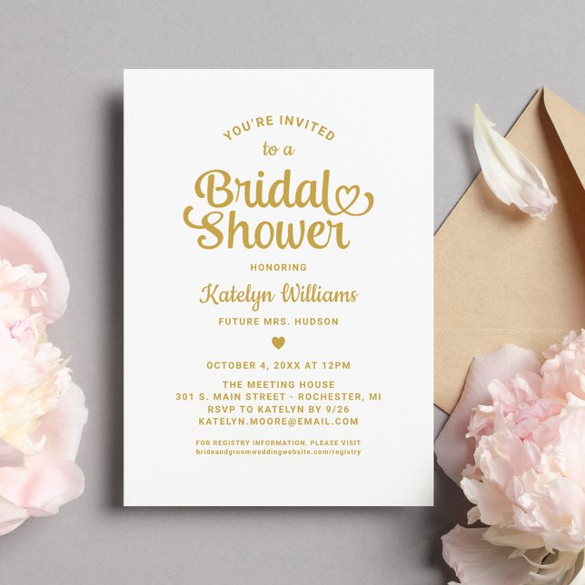 Gold Heart Script Wedding Brautparty Einladung (Von Creator hochgeladen)