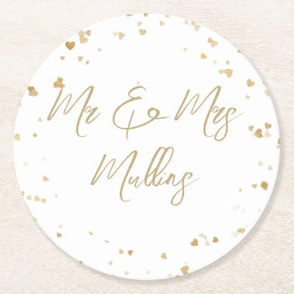 Gold Heart Wedding Coaster Runder Pappuntersetzer