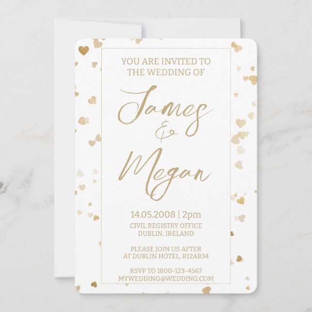 Gold Heart Wedding Einladung (Vorderseite)