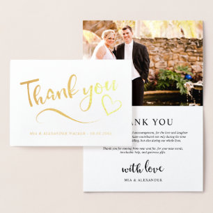 Gold Heart Wedding Foto Vielen Dank Folienkarte
