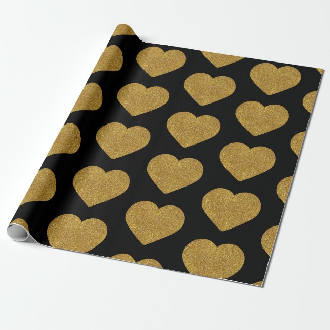 Gold Heart Wrapping Paper Geschenkpapier (Ungerollt)