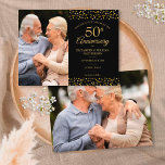 Gold Hearts 2 Foto zum 50. Jubiläum Save the Date Ankündigungspostkarte<br><div class="desc">Mit feinen goldenen Herzen Konfetti auf schwarzem Hintergrund. Sie können mit Ihren 2 besonderen Fotos und 50 Jahren goldenen Jubiläumsfeier Save the Date Details in eleganter moderner Typografie personalisieren. Entwickelt von Thisisnotme©</div>