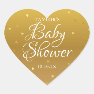 Gold Hearts Baby Shower Herz-Aufkleber