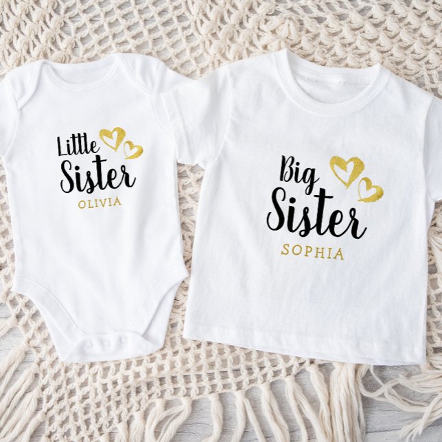 Gold Hearts Big Sister Name Monogram Kleinkind T-shirt (Von Creator hochgeladen)