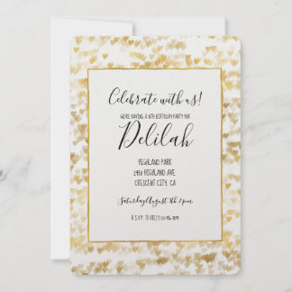 Gold Hearts Birthday Einladung