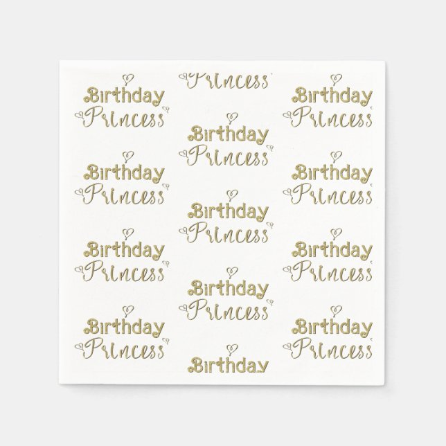 Gold Hearts Birthday Princess Party Serviette (Vorderseite)