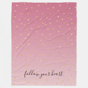 Gold Hearts Blush Pink Ombre Fleecedecke