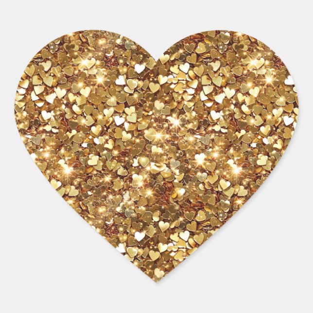 Gold Hearts Confetti Herz-Aufkleber (Vorderseite)