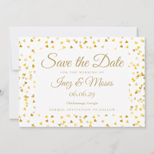 Gold Hearts Confetti Save the Date (Vorderseite)