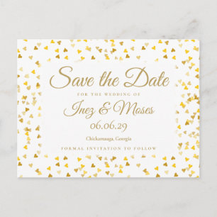 Gold Hearts Confetti Save the Date Postkarte