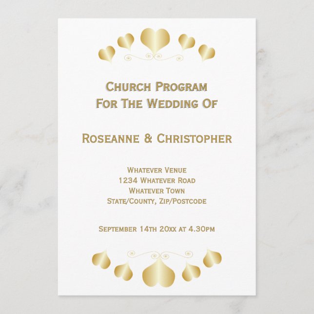 Gold Hearts Design Hochzeit Programm (Vorderseite)
