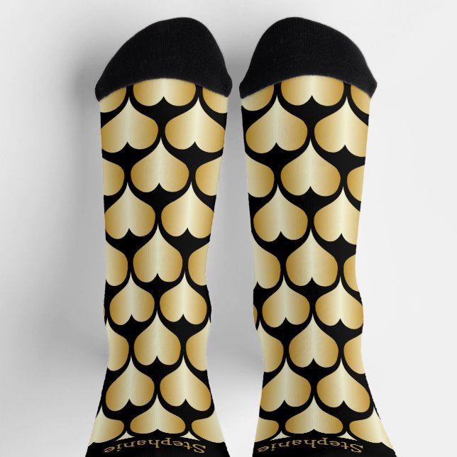 Gold Hearts Design Personalisiert Socken (Oben)