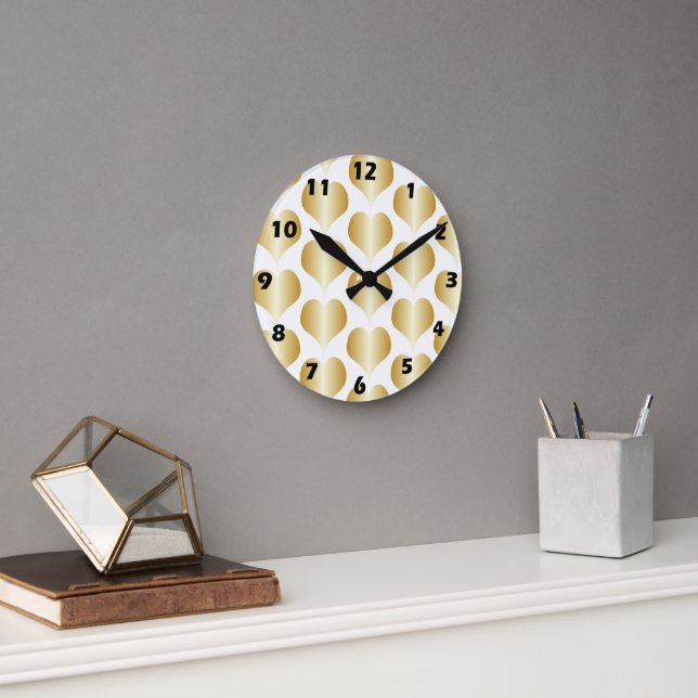 Gold Hearts Design Runde Wanduhr (Büro)
