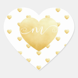 Gold Hearts DIY White Monogram Herz-Aufkleber