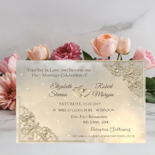 Gold Hearts Einladung zur Hochzeit und Registrieru