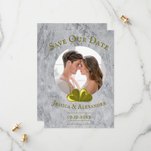 Gold Hearts Foto Save the Date (Vorderseite/Rückseite Beispiel)