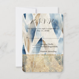 Gold Hearts Glam Sparkle Wedding RSVP Karte