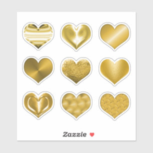 Gold Hearts Imitate Metallisches Set von 9 Lieben Aufkleber