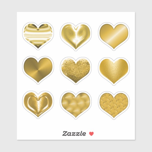 Gold Hearts Imitate Metallisches Set von 9 Lieben Aufkleber (Blatt)