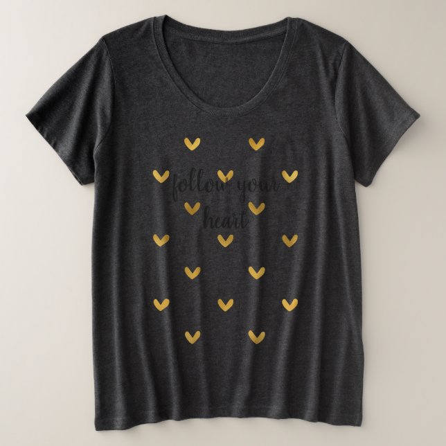 Gold Hearts mit Zitat Große Größe T-Shirt (Design vorne)