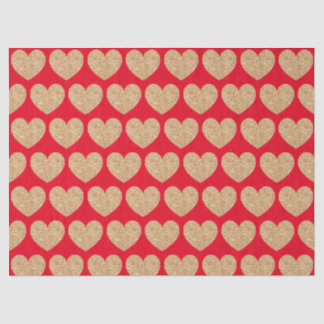 Gold Hearts On Red Background Seidenpapier