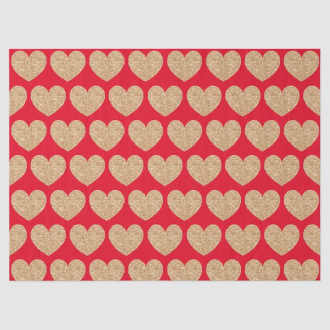 Gold Hearts On Red Background Seidenpapier (Vorderseite)