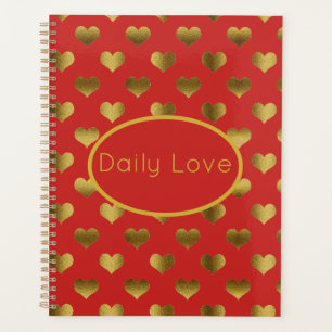 Gold Hearts on Red Customizable Planer