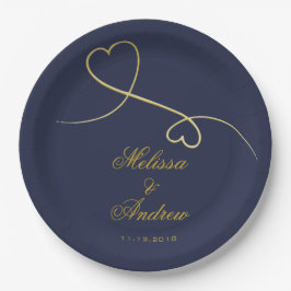 Gold Hearts Ornament | Blue Wedding Pappteller