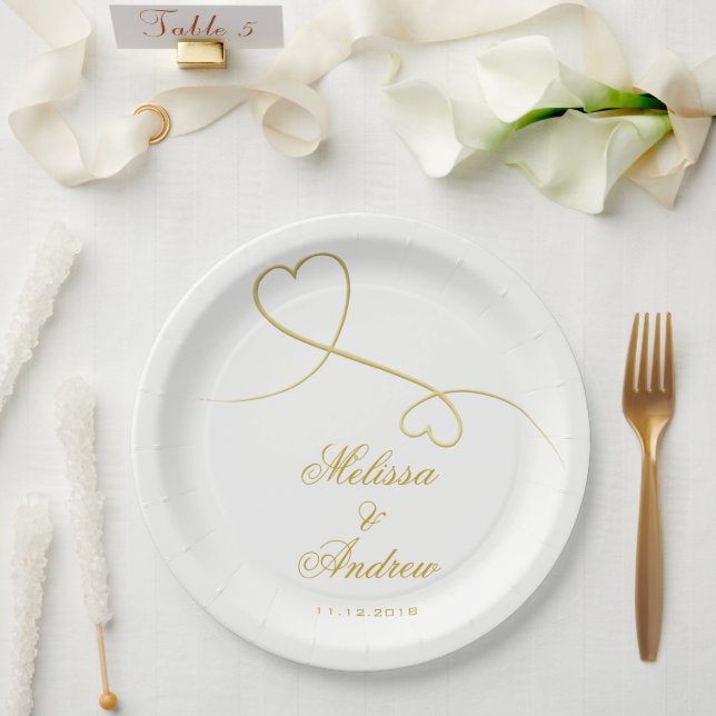 Gold Hearts Ornament | Personalisierte Hochzeit Pappteller (Hochzeit)