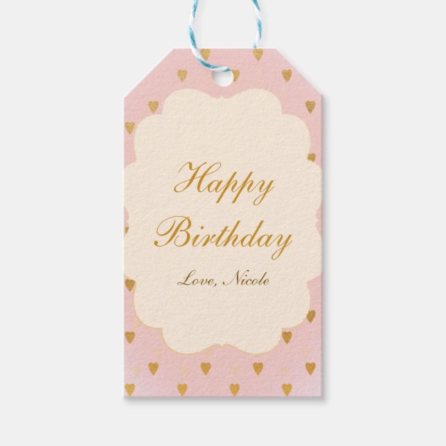 Gold Hearts & Pink Chic Girls Geschenk Tag Geschenkanhänger (Vorderseite)
