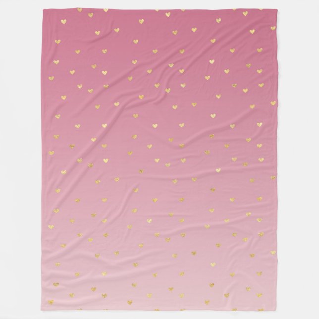 Gold Hearts Pink Ombre Fleecedecke (Vorderseite)