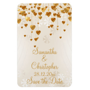 Gold Hearts und Snowflakes Hochzeit retten das Dat Magnet