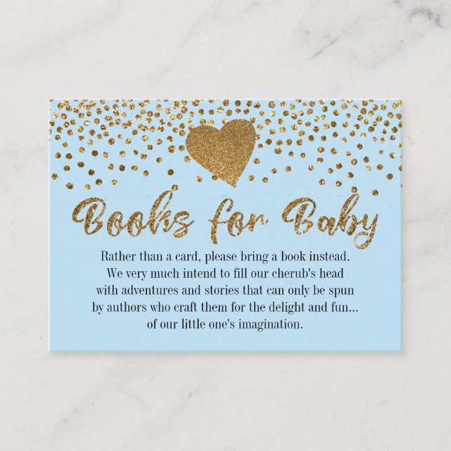Gold Heft auf Baby Blue Book Request Insert Cards (Vorderseite)