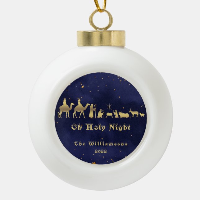 Gold Heilige Nacht Weihnachten Keramik Ornament (Vorderseite)