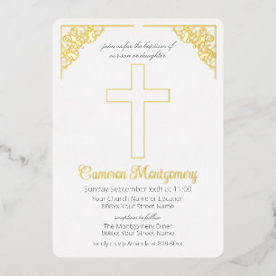Gold Heiliges Kreuz für die Taufe von Jungen oder  Folieneinladung