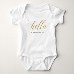 Gold Hello Personalisiert Name Baby Bodysuit Strampler