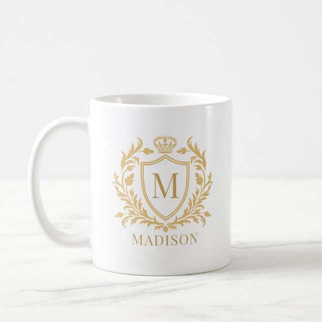 Gold Heraldic Crest Crown Monogram Kaffeetasse (Links)