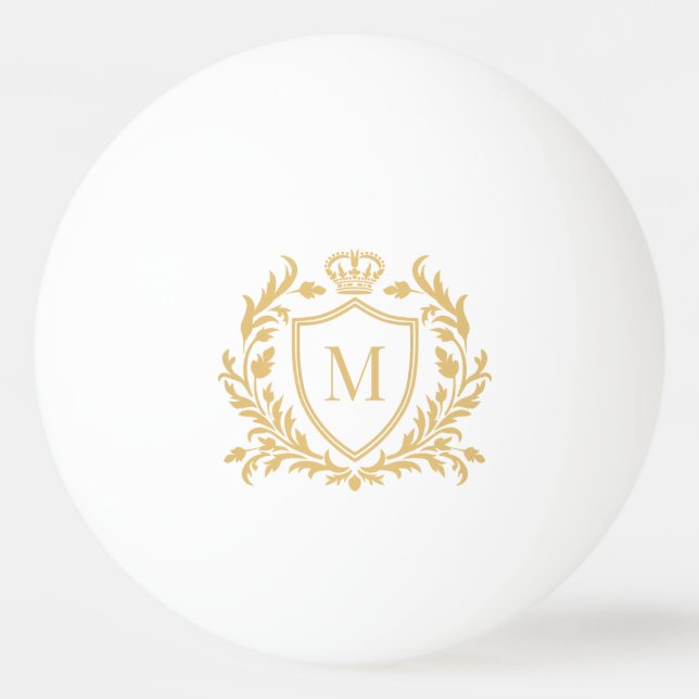 Gold Heraldic Crest Crown Monogram Tischtennisball (Vorderseite)