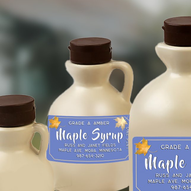 Gold Herbst Blätter Ahornsirup auf Sky Blue Label Adressaufkleber (Von Creator hochgeladen)