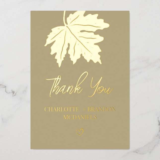 Gold Herbst Maple Leaf Hochzeit Vielen Dank Folieneinladung (Vorderseite)